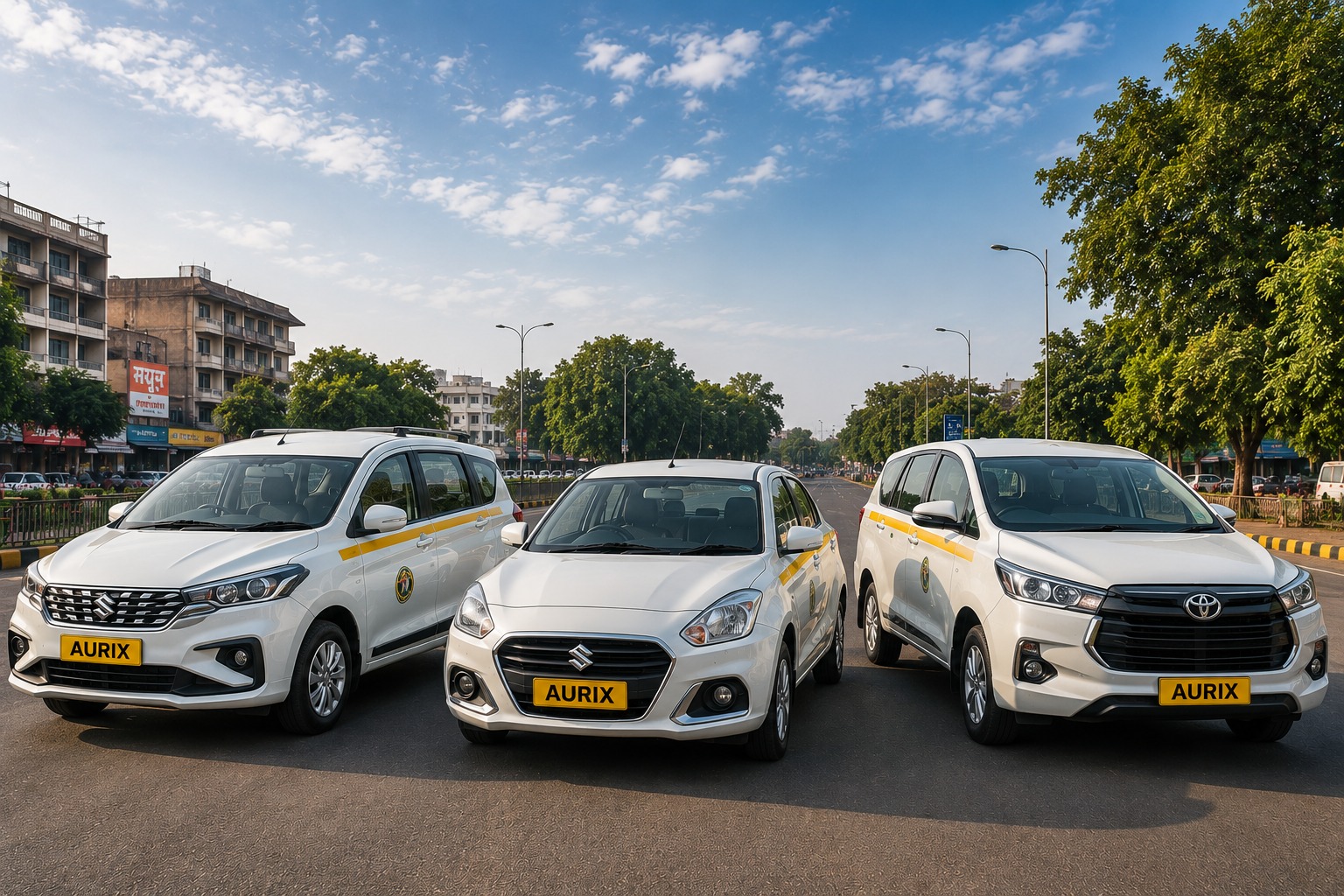 Aurex taxi fleet on city road